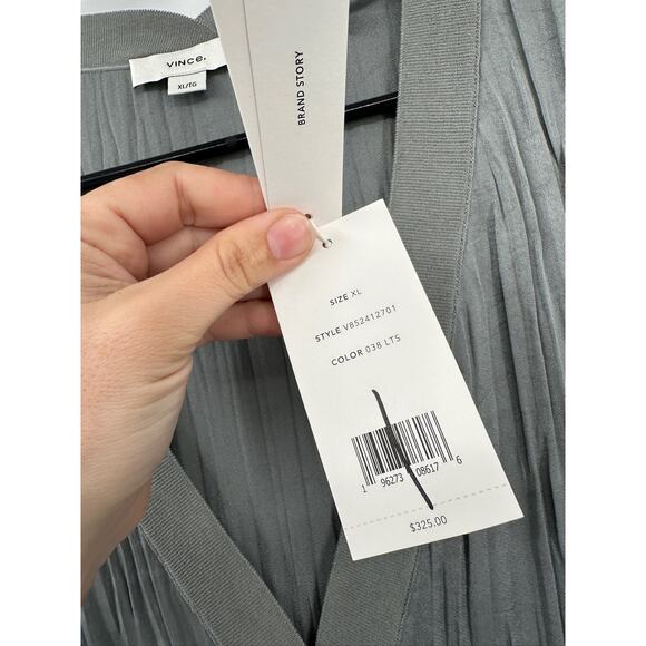 Vince Slate Gray Crushed Satin V-Neck Long Sleeve Blouse Size XL NWT - Picture 6 of 7
